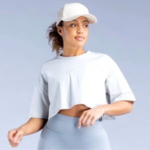Cropped Oversized Active Tee in Light Grey - Women